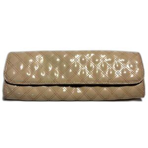 GAP y2k VTG Baguette Bag Clutch East West Tan Quilted Shiny Faux patent Leather